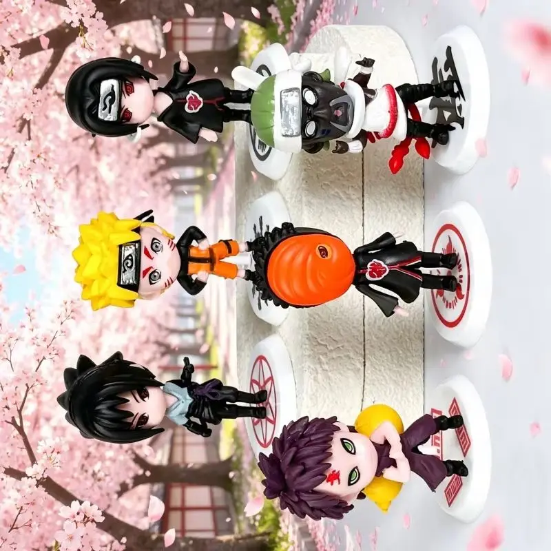 Conjunto de 6 Figuras Naruto Versão Q, Sasuke, Gaara, Uchiha, Madara, 7-8cm, Bonecos Decorativos Colecionáveis
