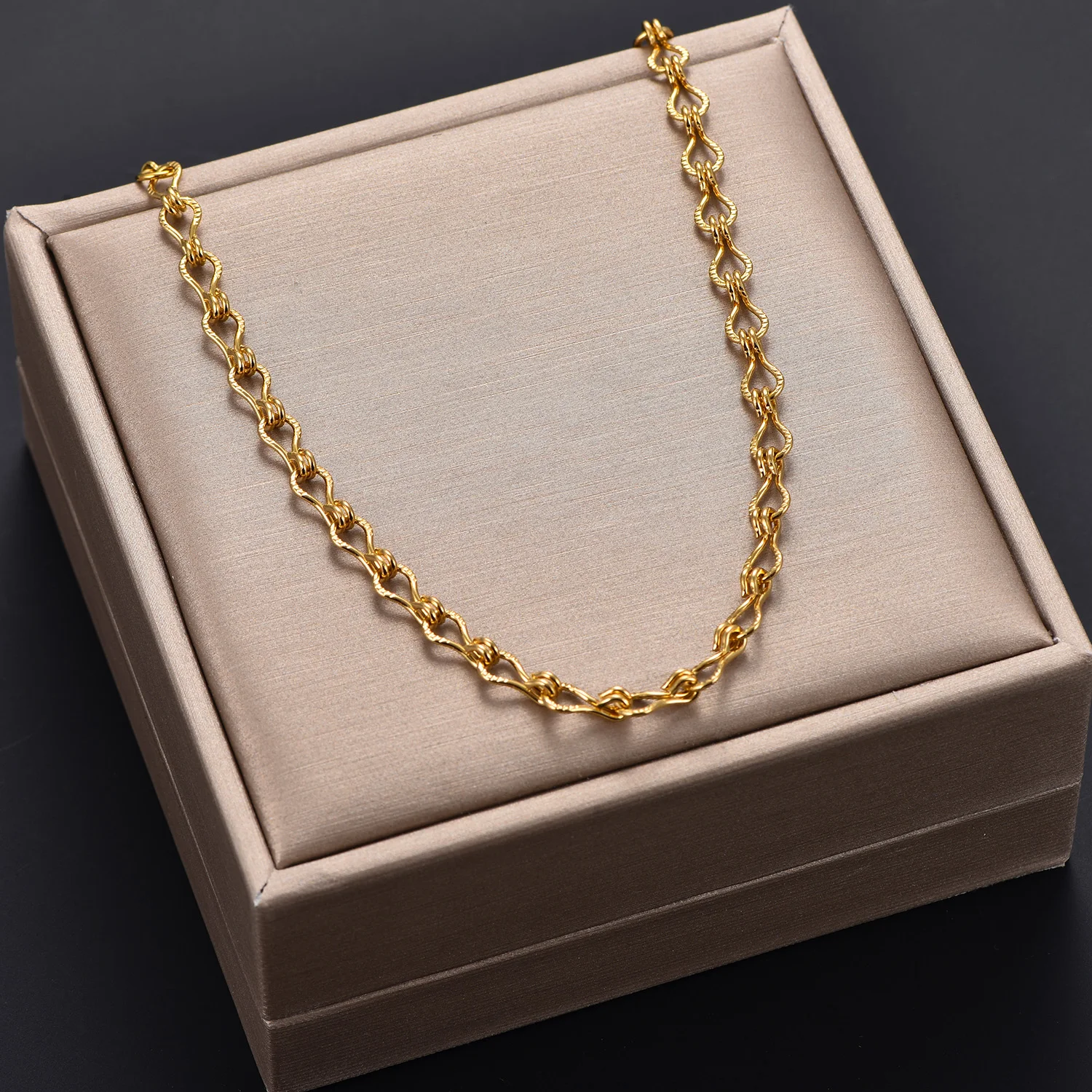 Silber/Goldfarbene Rolo-Langkette aus poliertem Edelstahl, anlaufgeschützte Gliederkette, Metallschmuck, Geschenk für Frauen und Mädchen – Detail 5