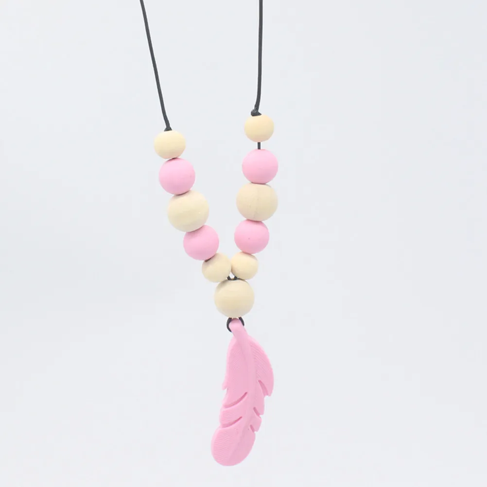 Nursing Pendant Silicone Baby Teether Chew Necklace Pink Soft Textured Gum Massager for Teething Nursing Pendant