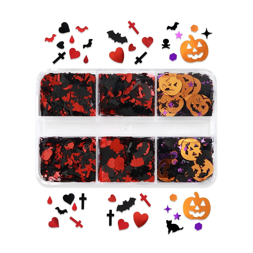 Halloween Resin Art Decorations Red Black Cross Love Hearts Bat Cats Sequins For Epoxy Resin Filling Glitter Fillers Accessories
