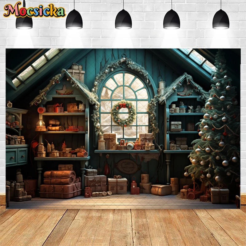 Christmas Santas Green Work Station Backdrop Kids Adult Photogrpahy Props Child Baby Photocall Xmas Trees Decors Background