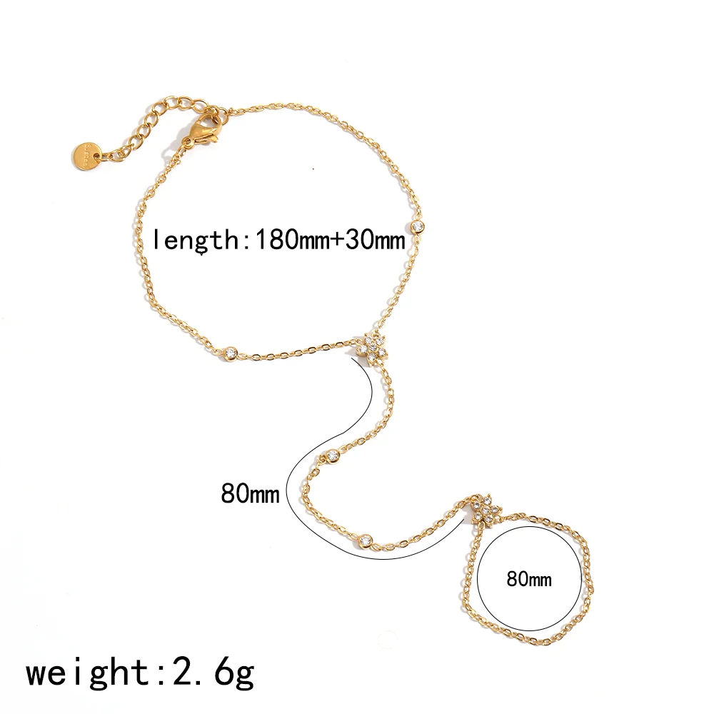 Modisches 18K vergoldetes Edelstahl-Zirkon-Armband für Frauen, individuell für den täglichen Gebrauch, wasserdichter Schmuck, Fingerkette – Detail 5