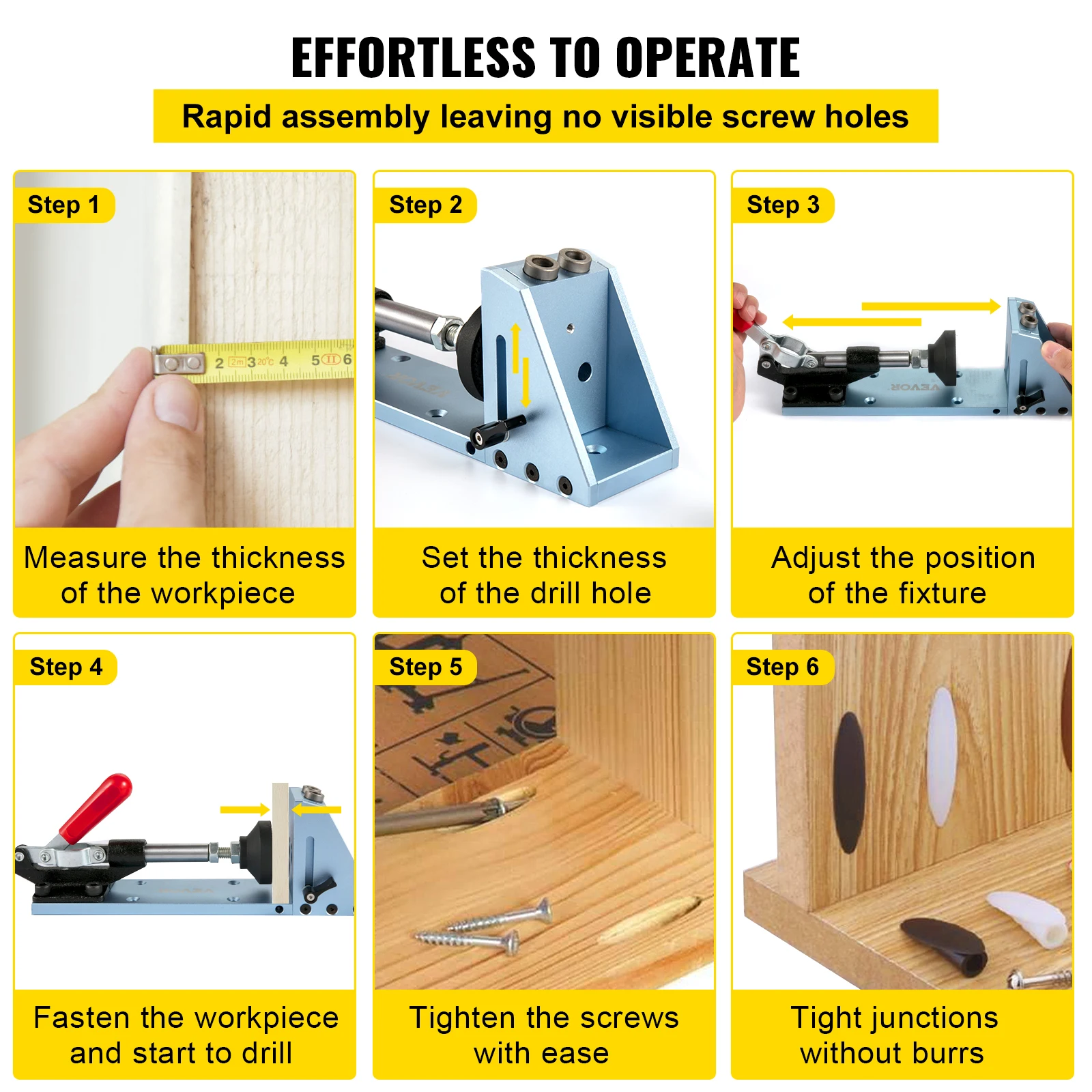 VEVOR Pocket Hole Jig Kit System M4 alluminio aggiornato falegnameria regolabile falegnameria guida di perforazione per la lavorazione del legno Set di strumenti per intaglio