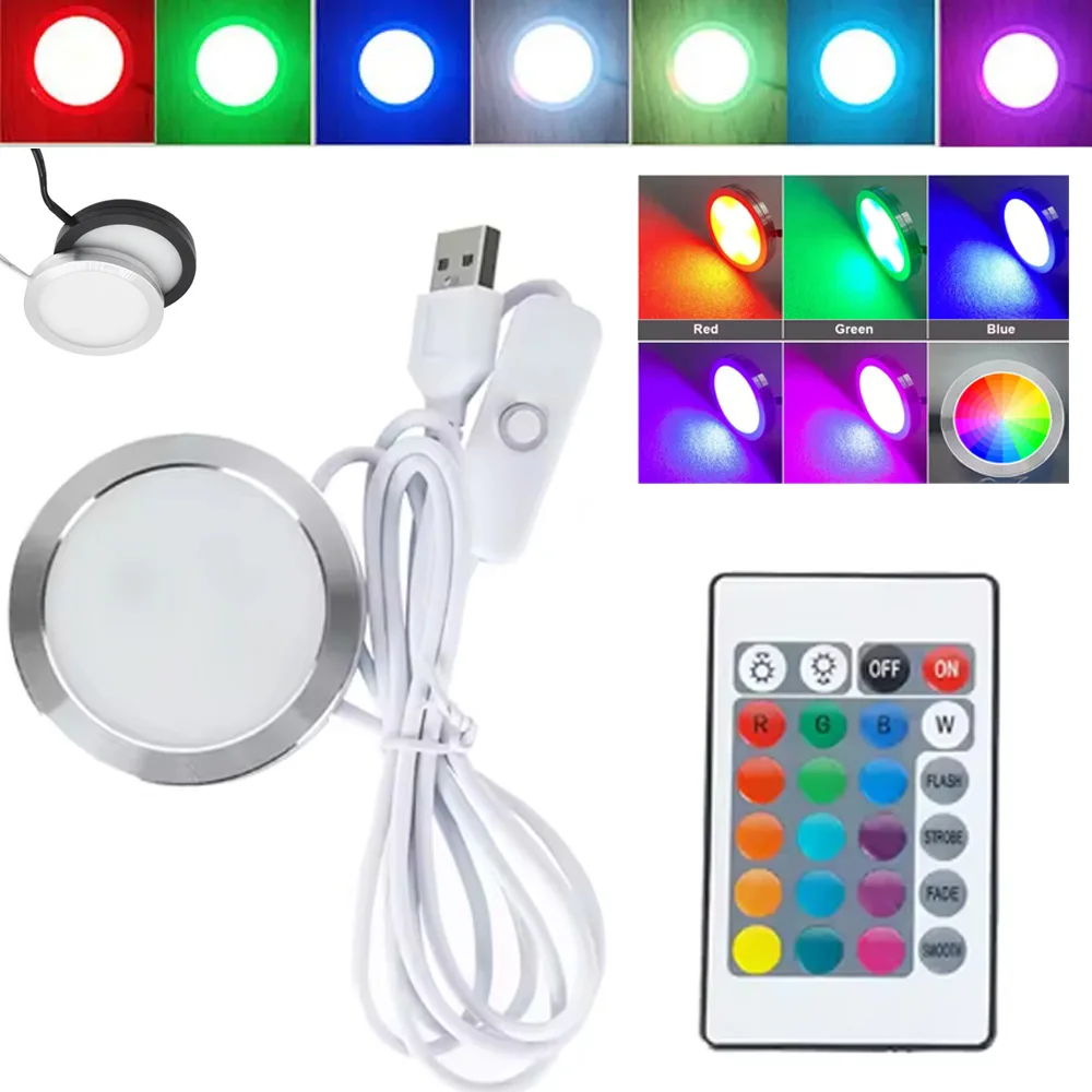 

LED USB Under Cabinet Lamp Ultra Thin 8mm 5V 3W RGB Spotlight Surface lnstallation Night Light Remote Control For Display Case