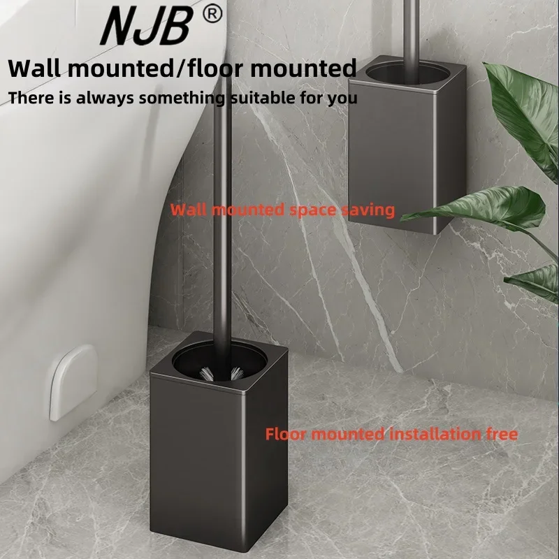 Bathroom Toilet Brush Holder Cleaning Tools Space Aluminum Wall Mounted No Drill Vertical Toilet Brush Bathroom Accessories