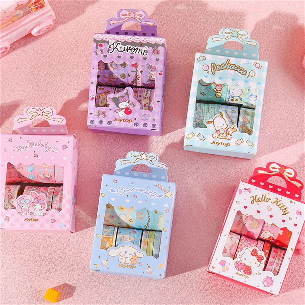 1Box Sanrio Kuromi Hello Kitty Stickers Roll Hand Made Accessories Tape Paper Glue Gift Melody Gold Stamping Sticker