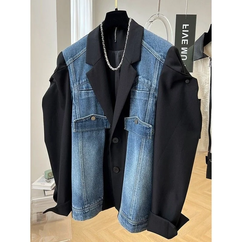 تصميم فريد من نوعه فضفاض الراقية دعوى طوق الدنيم المرقعة المحكمة Sve Jaet المرأة ort ملابس خارجية موسم الربيع مادة البولي يوريثان