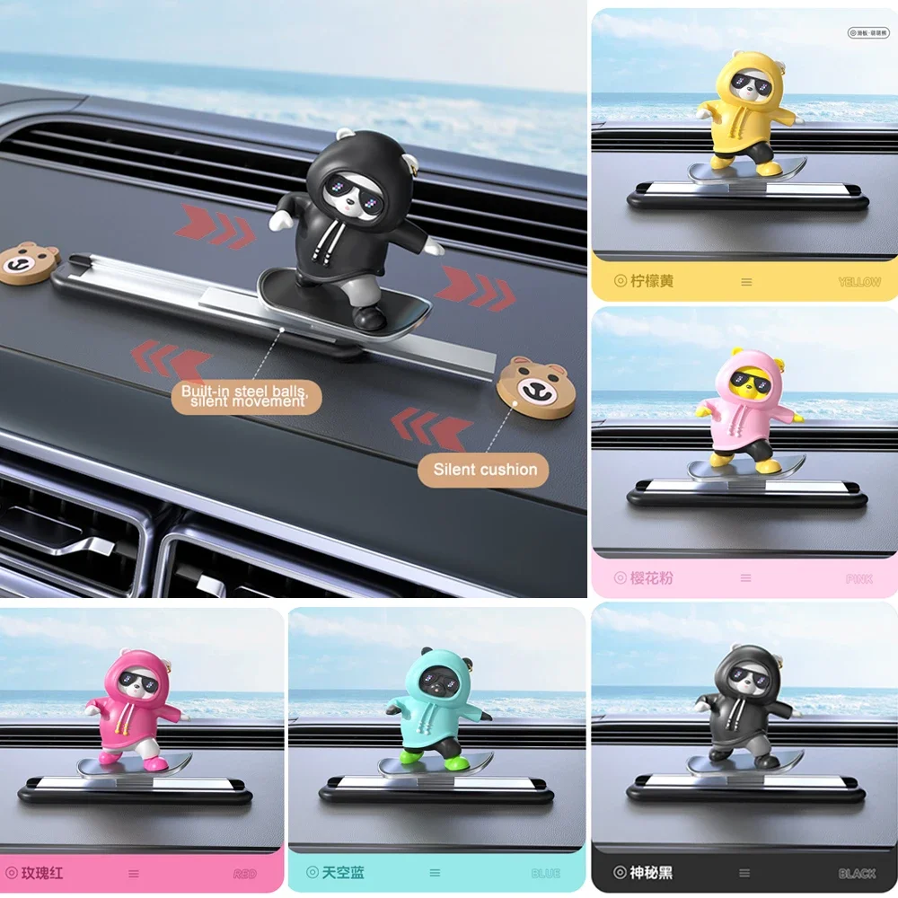 New Upgraded Skateboard Bear Car Ornaments Silent Sliding With Driving Cute Doll Car Dashboard Decoration Multi Color