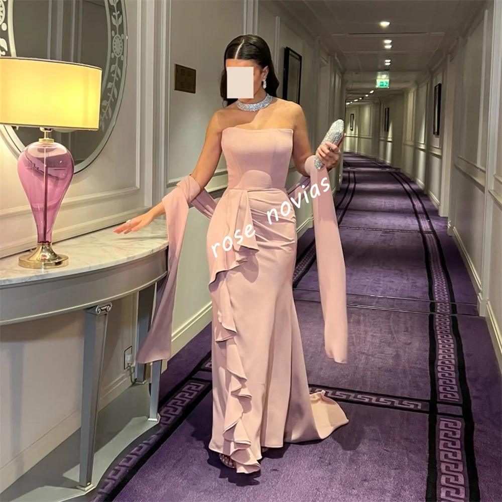 Robe longue de soirée en Jersey pour femmes, personnalisée, plissée, à volants, sans bretelles, trompette, sur mesure, haute qualité