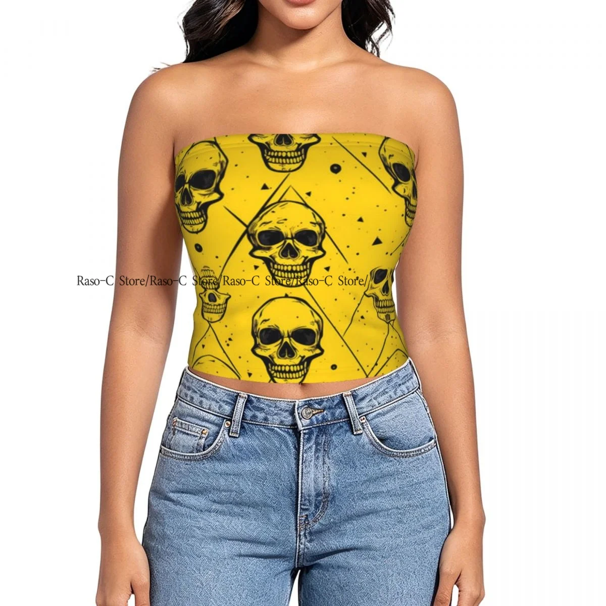 Women strapless blouses sleeveless Scary Head Skull Bone Pattern halter-neck sexy short-sleeved blouses