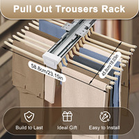 Bymaocar Pull Out Pants Rack Pants Hanger Bar 22 Arms Steel Clothes Organizers Space Saving&Storage Beige