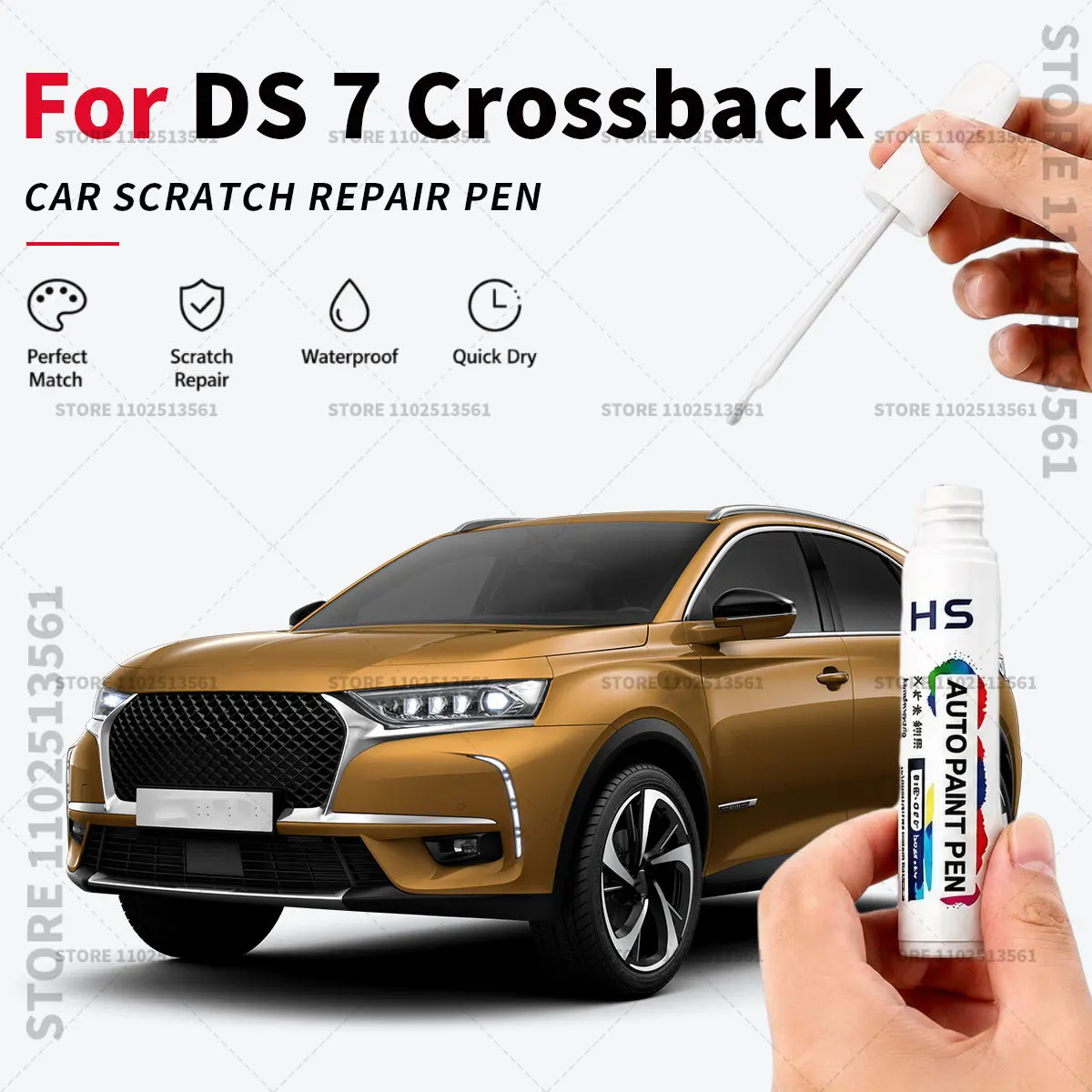 For DS 7 Crossback Pearl White Brown Grey White Ink Blue Gold Touch Up Paint Pen Quick Repair Car Scratch Chip Paint Brush