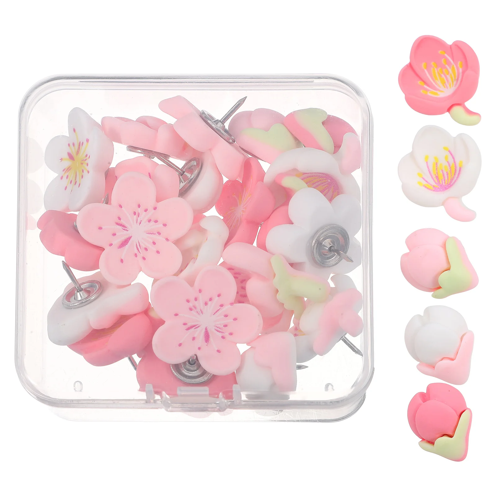 20pcs Resin Peach Blossom Thumb Tacks Push Pins Flower Pushpins Cute Pin For Board Novelty Small Decorative Map Marker Office