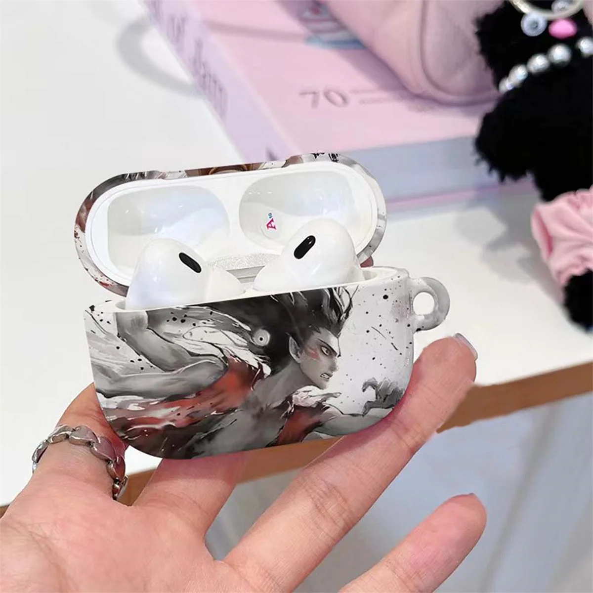 Cover for AirPods 4th/3rd/2nd/1st Generation,Cute Cartoon Popular Anime Ne Zha Earbuds Case for Airpods pro/pro 2 with keychain