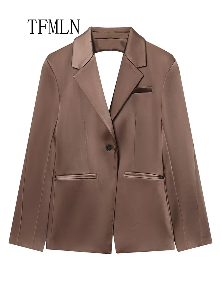 TFMLN 2026 ربيع المرأة عارية الذراعين السترة بانت الدعاوى موضة محززة زر واحد معاطف عادية مستقيم طويل بانت مكتب وتتسابق #5