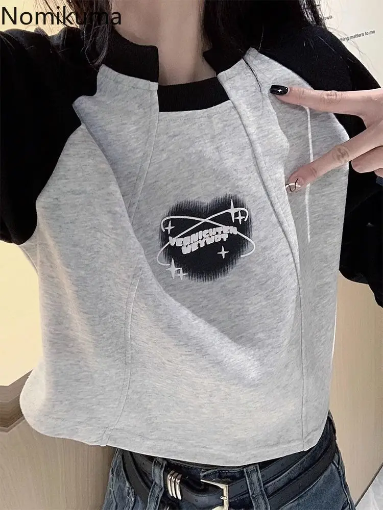 

2025 Ropa Mujer Crop T Shirts Long Sleeve Irregular Fashion Tees Casual Korean Tees Y2k Tops Loose Patchwork Korean Tshirt Women
