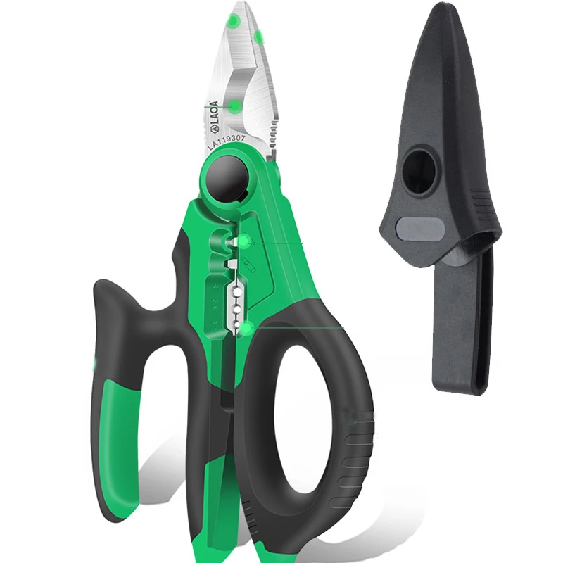 7 Inch Electrician Scissors Stainlesse1.5-4mm2 Wire Cutter Stripping Professional Cable Cutting Terminal Crimping tool