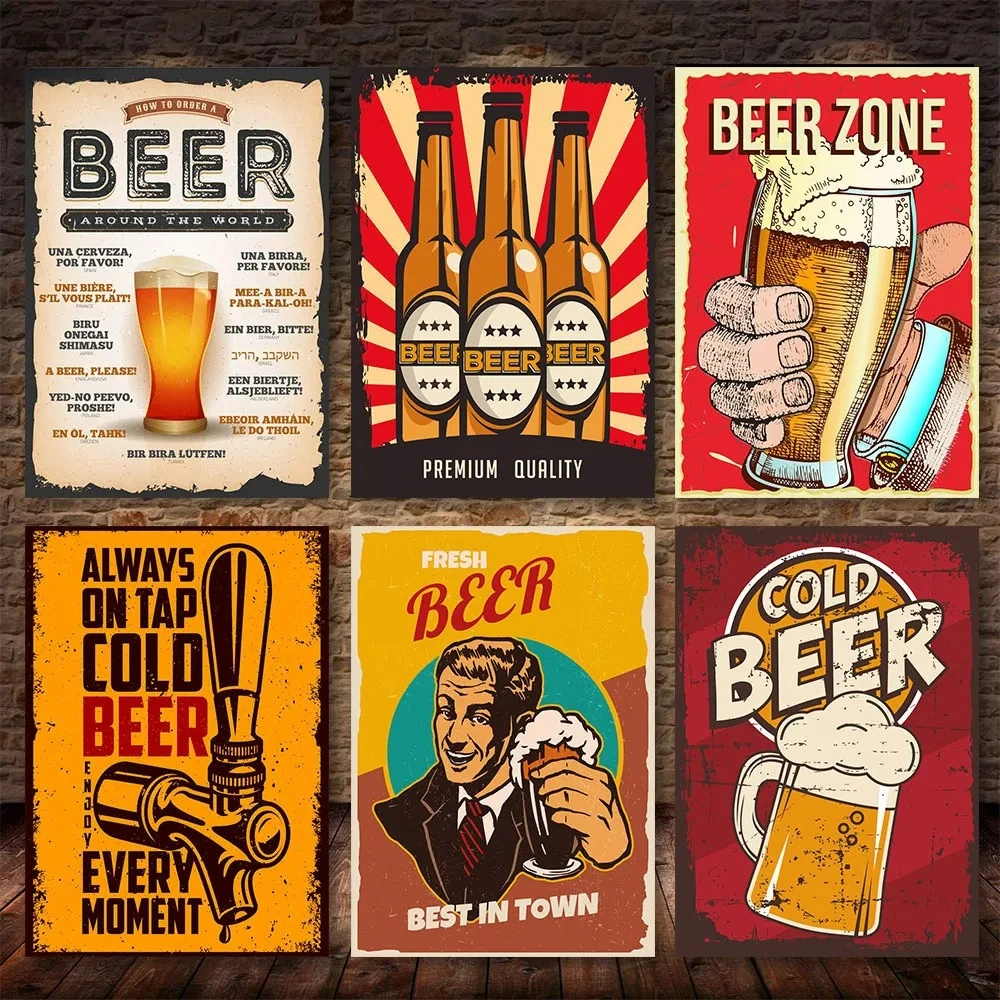 1 Stück rahmenloses Vintage-Bier-Wandkunst-Poster, Retro-Bier, Premium-Qualität, frisches Bier, bestes Bier der Stadt, Leinwandgemälde, Retro-Bar, Restaurant
