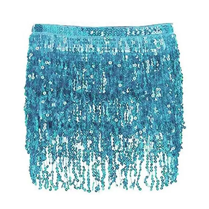 652F Beach Sequin Tassel Hip Scarf Shawl Multilayer Belly Dance Belt Fringe Waist Chain Adjustable Skirt for Women and Girls