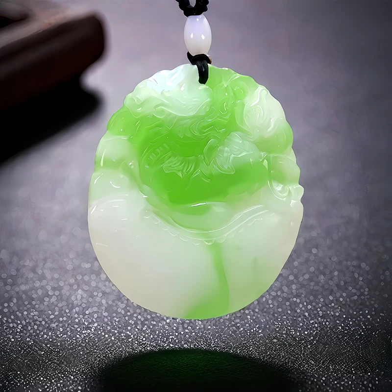 

Green White Real Jade Kylin Pendant Necklace Talismans Natural Designer Carved Jewelry Men Luxury Gift Stone Accessories