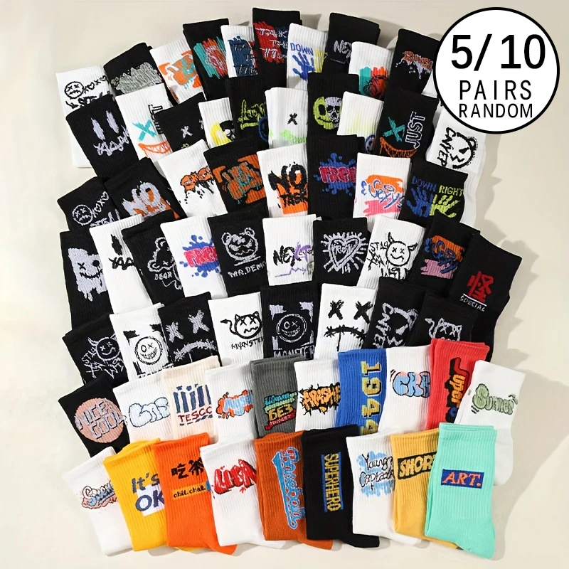 

5/10 Dual Four Seasons Men And Women Fashion Trendy Cool Graffiti Funny Expressions Versatile Comfortable Letter Stockings
