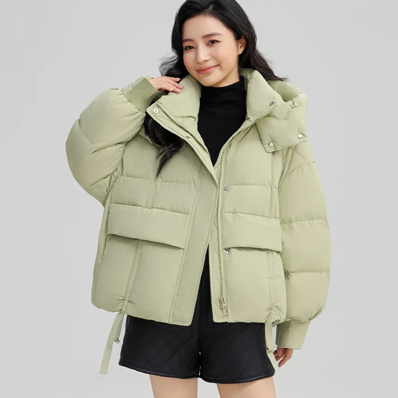 Overcoat Fashion Warm Hooded Solid Color Women Down Jacket 2025 Winter White Duck Down Short High Quality Women Down Jacket H252