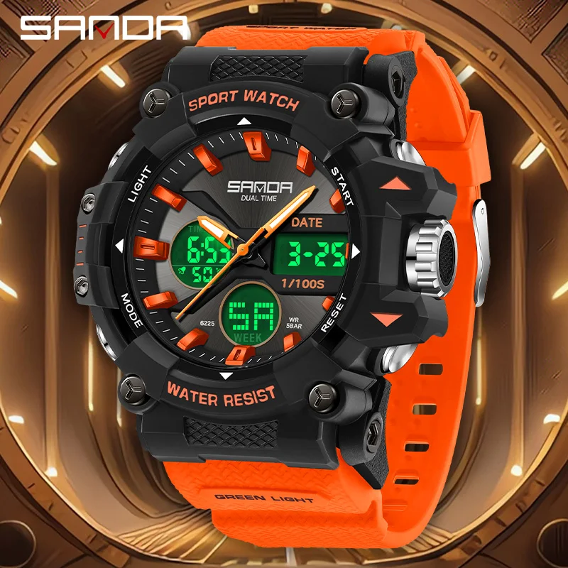 

SANDA G style New Sports Men's Watch Quartz Digital Dual Display 50M Waterproof Camping GYM Timer Men's Watch Relogio Masculino