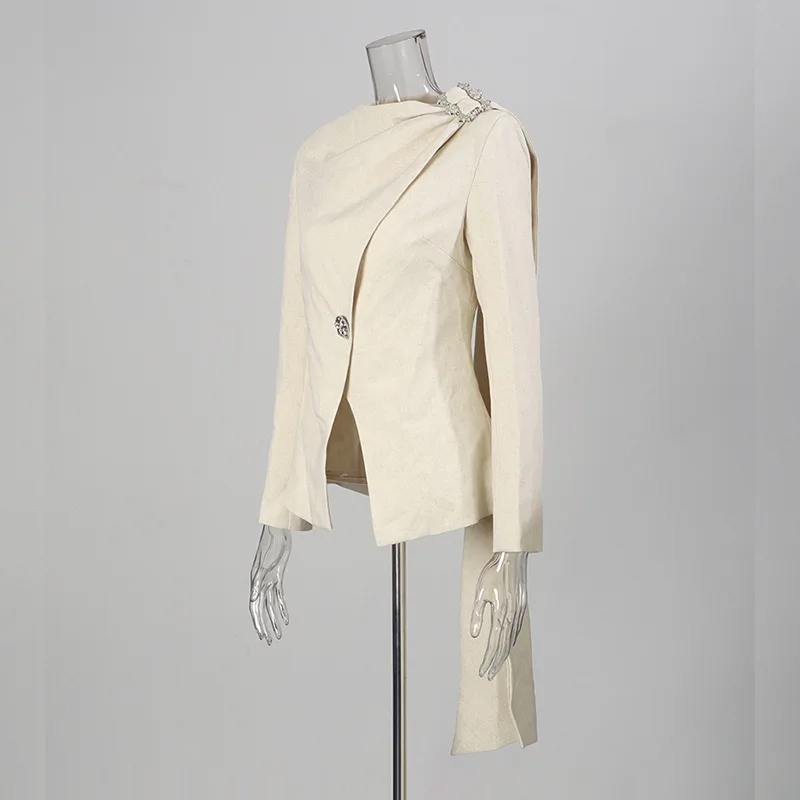 ZAMOR HIGH QUALITY Cross-Border European American Blazer 2026 Summer New Design Long Sleeve Patchwork Irregular Cape Jacket
