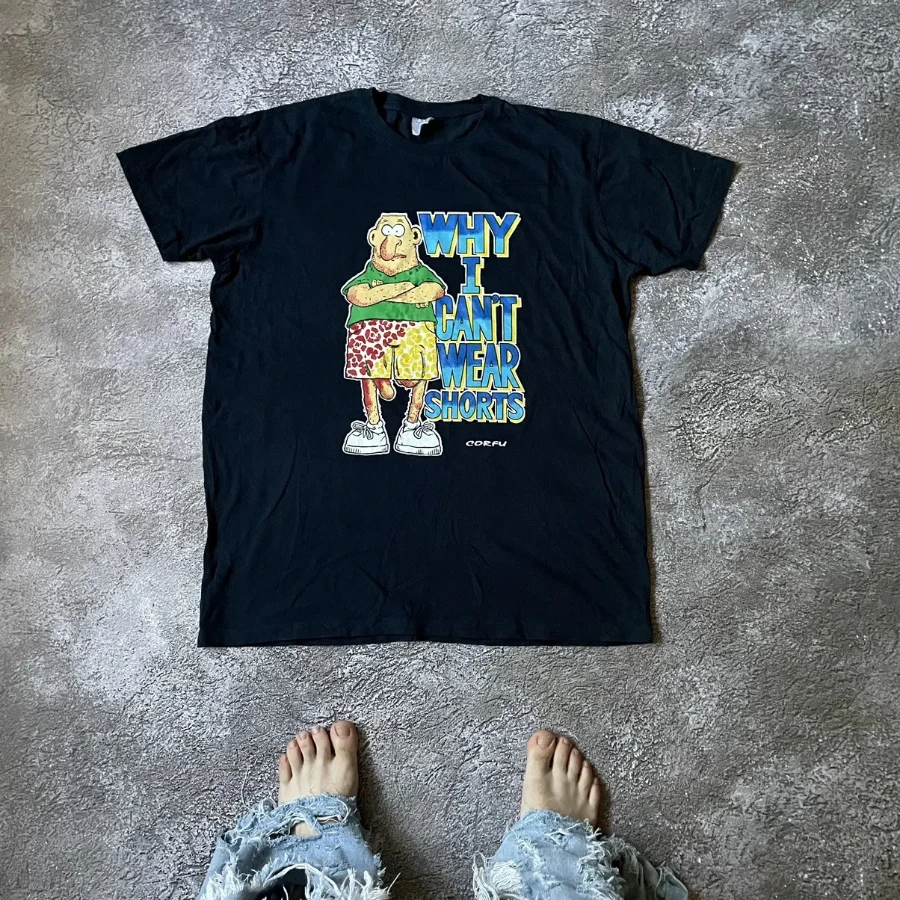 Vintage Y2K Single Stitch Graphic Tee Character Print Black Oversized Punk Hip Hop T-Shirt Streetwear Oversized Loose Casual