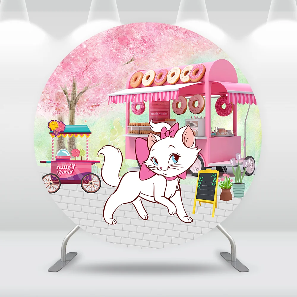 ديزني أرستوكاتس ماري القط حفلة عيد ميلاد غطاء قوس خلفية جدار الديكورات الوردي القوس موضوع استحمام الطفل خلفية راية 2-الوجهين