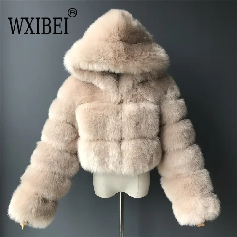 Autumn Furry Cropped Faux Fur Coats Jackets Women Fluffy Top Coat Hooded Straight Short Winter Fur Jacket Fashion Streetwear New