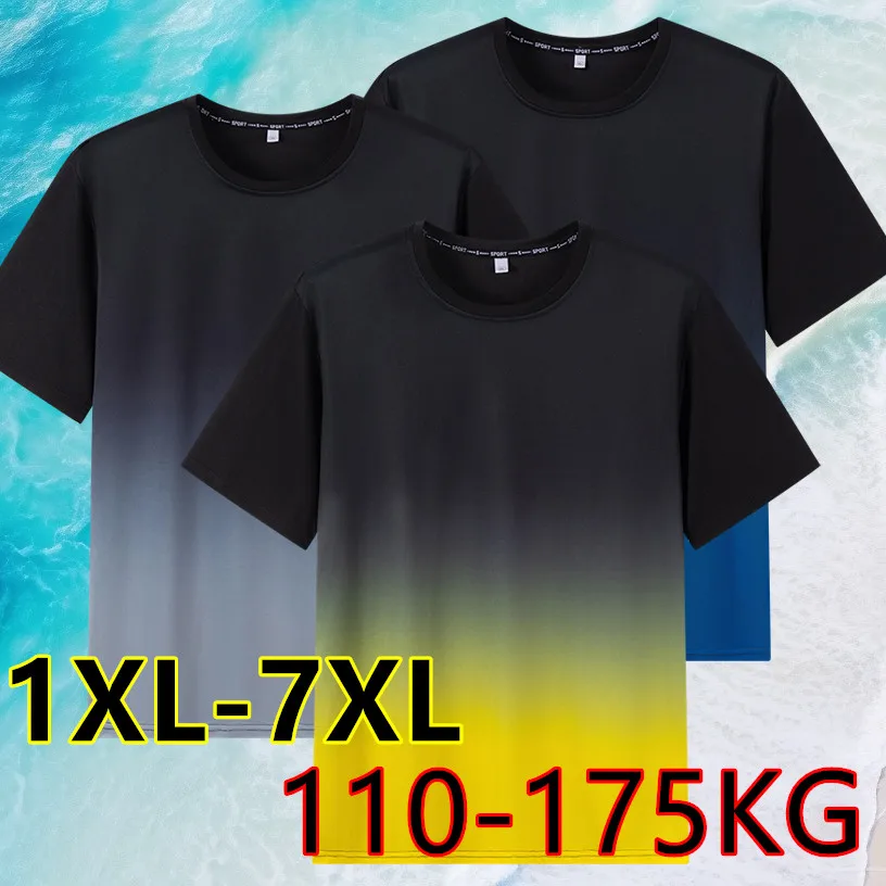 Men's Gradient T-shirt Plus Size 7XL 110-175KG Loose Short Sleeve Tees Men Fashion Round Collar Leisure Oversized Tops