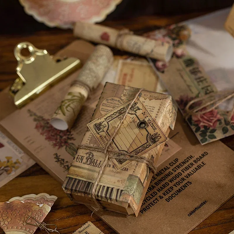 40pcs scrapbook decorative Pad Notes Retro message Vintage Sticker literary hand material account base paer