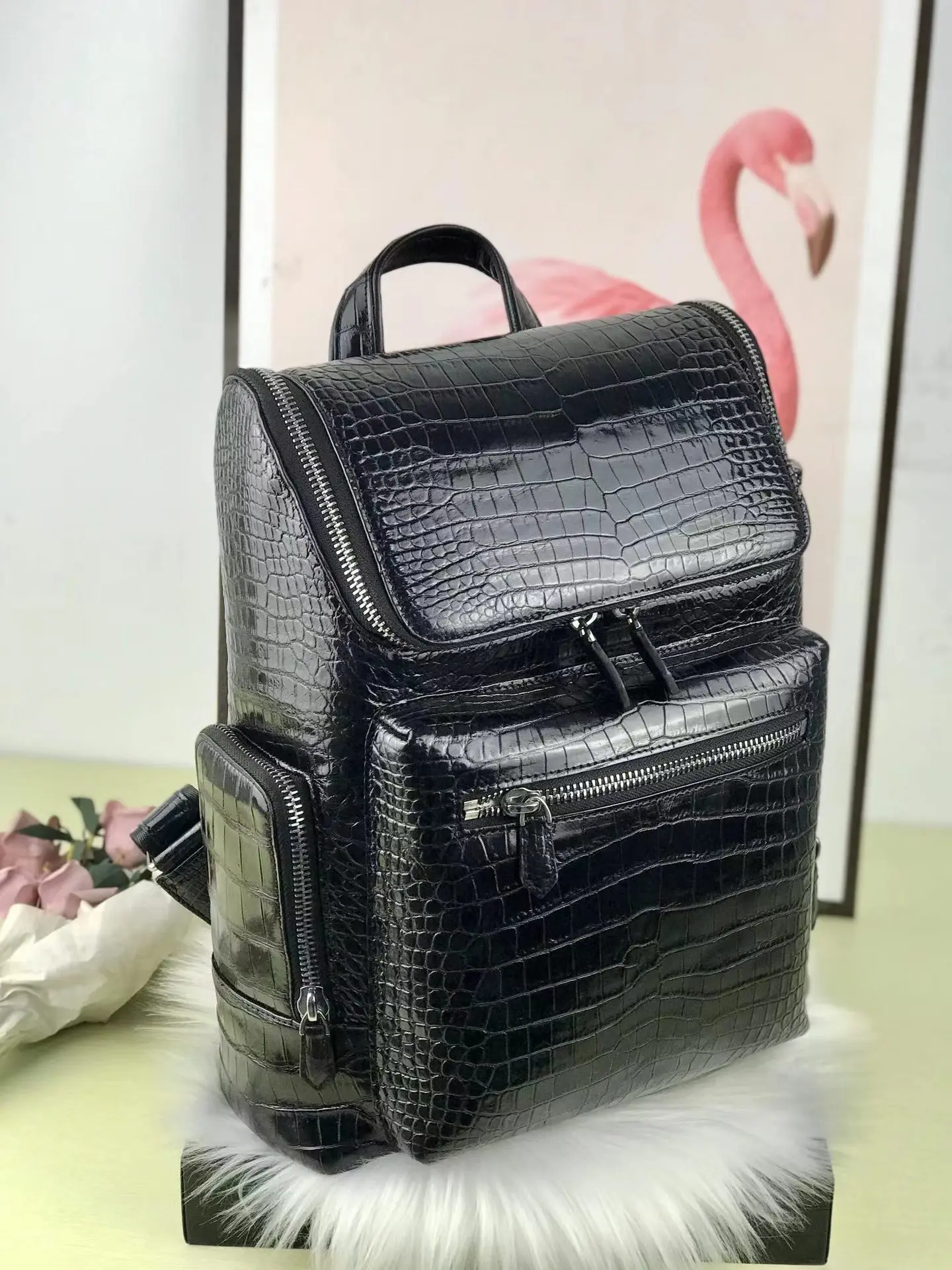 

New Fashion Crocodile Belly Backpack Men's Commuting Business Large Capacity Bag Genuine Leather Backpack School Bags Teenagers