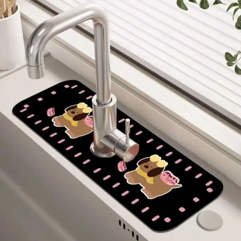 VIKAMA Cartoon-Style Cute Faucet Drip Tray Splash-Proof Pool Trough Water Barrier Handwashing Basin Water-Absorbing Non-Slip Pad