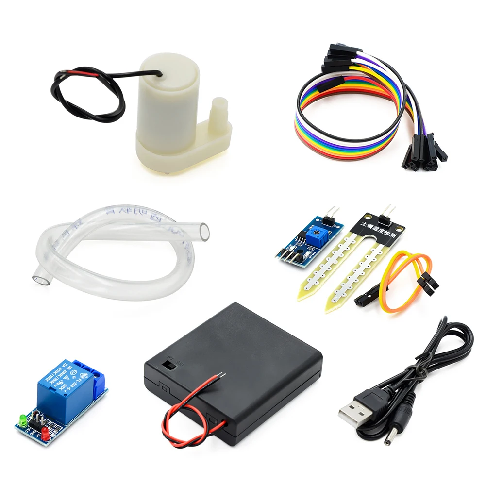 Automático Jardim Irrigação Módulo Kit, DIY, Auto Irrigação, Sensor de Umidade do Solo, Módulo de Relé, 50cm Mangueira Bomba de Água para Arduino