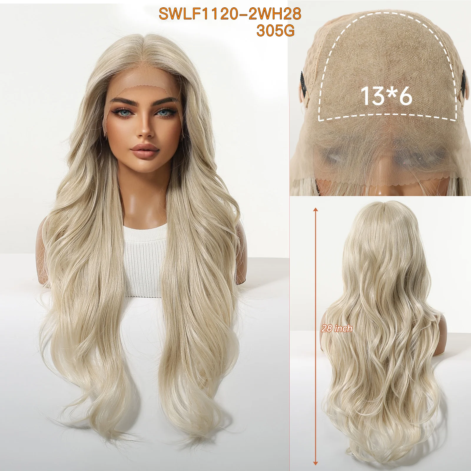 13x6 Lace Front Body Wave Blonde Synthetic Wigs for Women Long Wave HD Lace Pre Plucked Hairs Daily Heat Resistant Hairline Wig