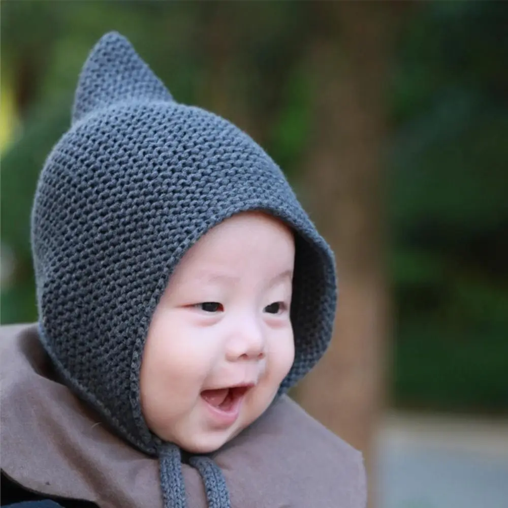 Stijlvolle effen kleur winter gebreide muts dikke warme gezellige baby muts ademend zacht pasgeboren oorbescherming hoed herfst winter