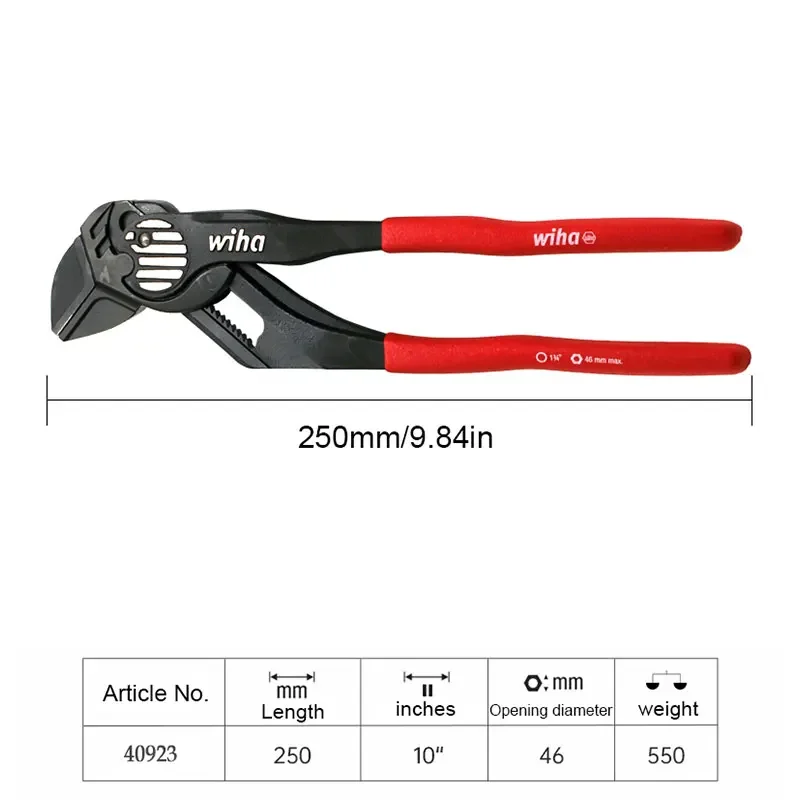 Wiha NO.40923 10 inch Classic Adjustable Water Pump Pliers Self-Locking Buttonless Function Plier Wrench for Plumbing Clamps