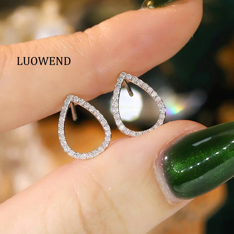 

LUOWEND серьги из 100% белого/желтого золота 18 карат, женские серьги-гвоздики с натуральными бриллиантами 0,30 карата, элегантный дизайн, свадебные украшения