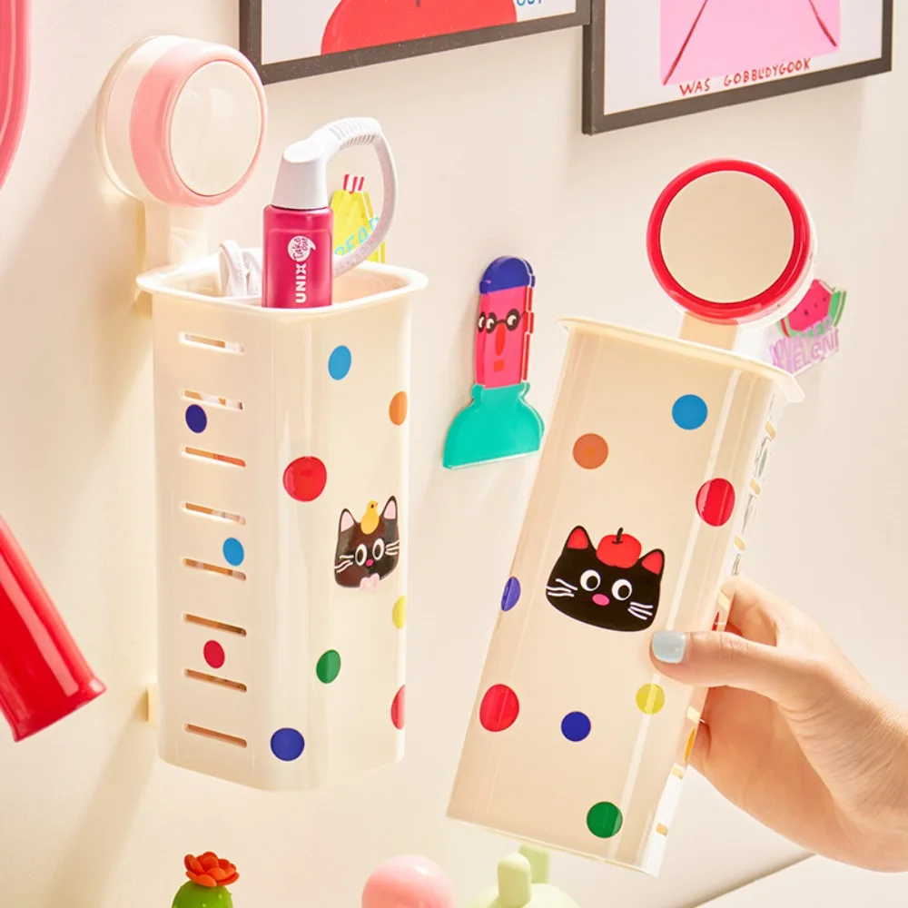 Cartoon Curling Iron Storage Rack Hollow Out No Punching Bathroom Storage Rack Space Saving Plastic Wall Mounted Storage Shelf