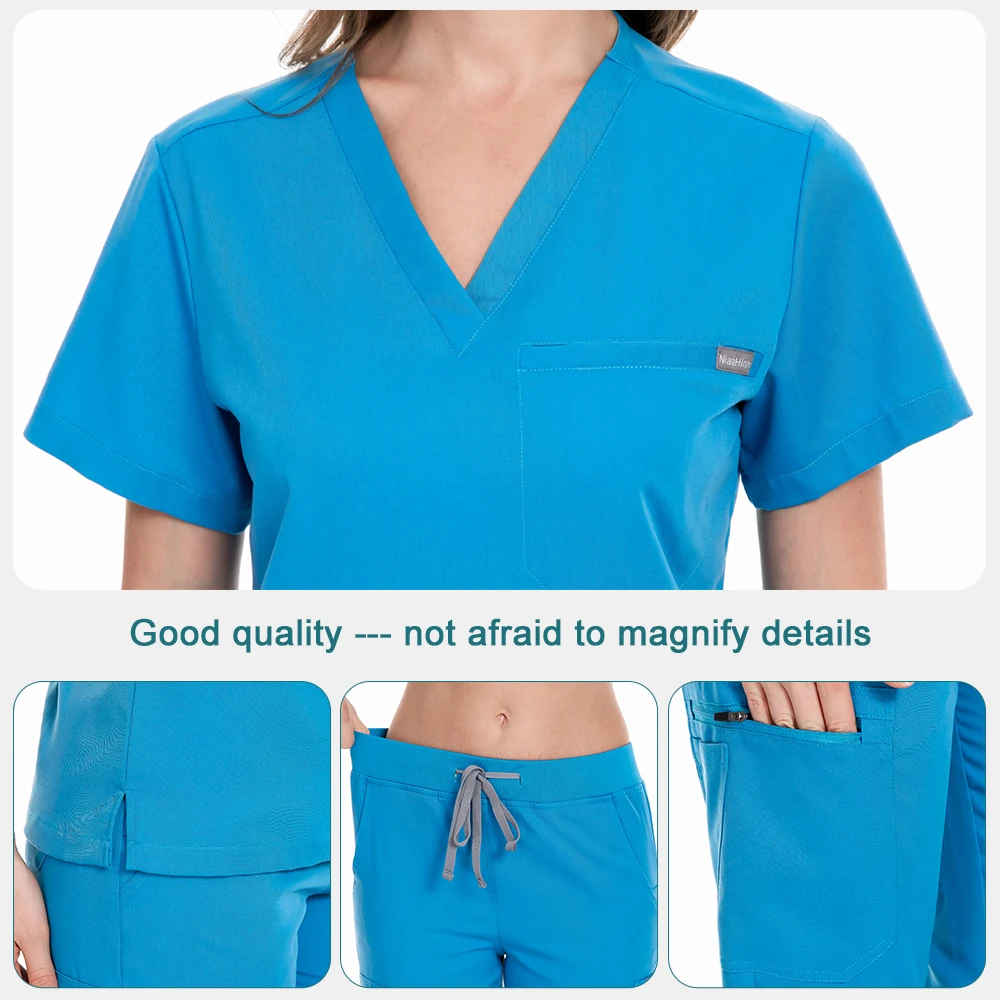 Scrubs Nursing Short Sleeved Scrub Set Women Head Nurse Medical Uniform Beauty Salon Dental Hospital Operating Room Work Clothes