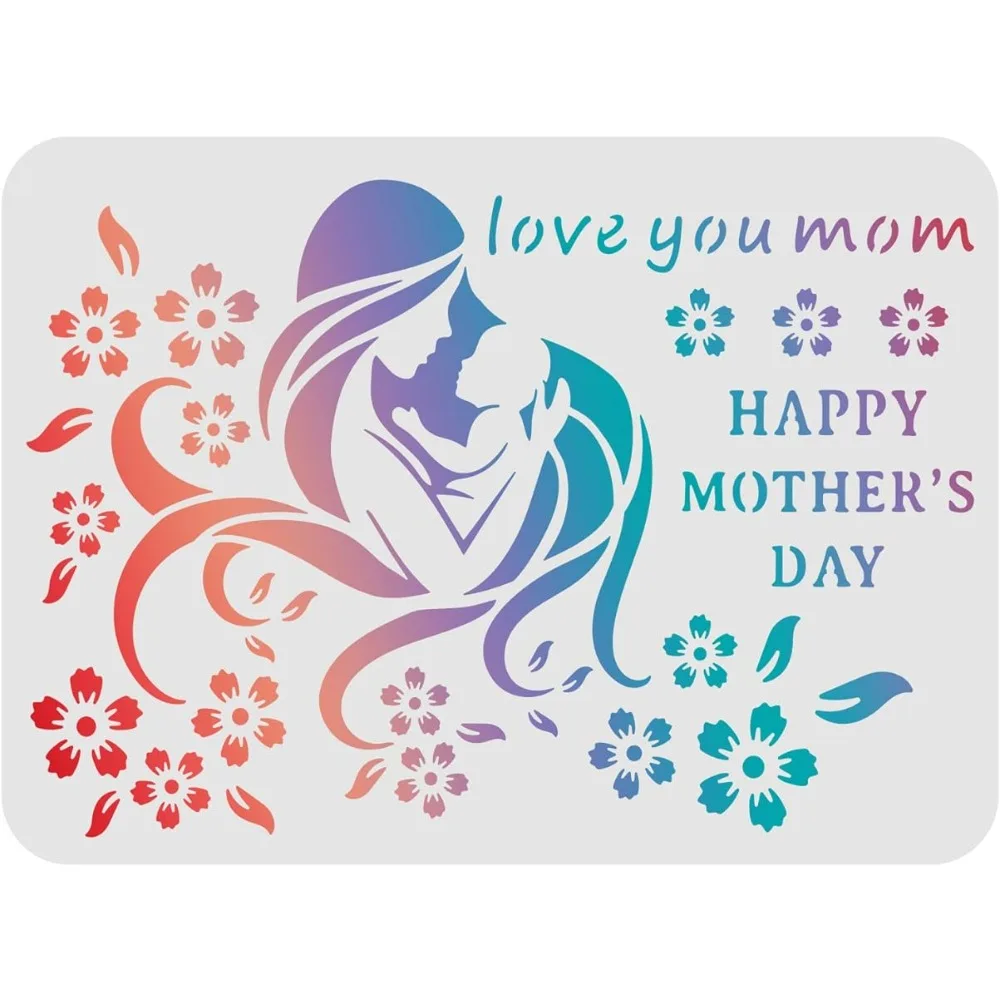 Happy Mother's Day Stencils 11.6x8.3inch Mother Holding Child and Carnation Pattern Decoration Stencils Love You Mom Drawing