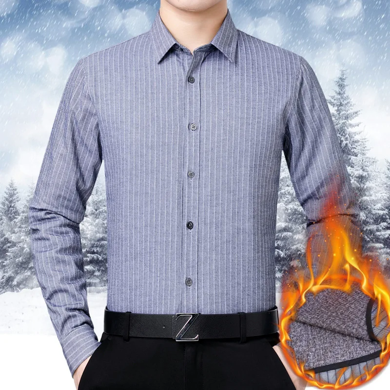 

Winter New Men's down irt Middle-aged Long Swedi Busin Faion Set Long Sve Other Fabric Winter Coat for Men