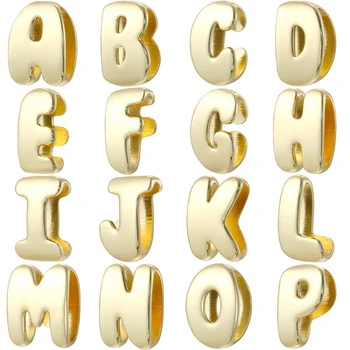 18K Gold Plated Bubble Letter Beads A-Z Alphabet Large Hole Polished Spacer for DIY…