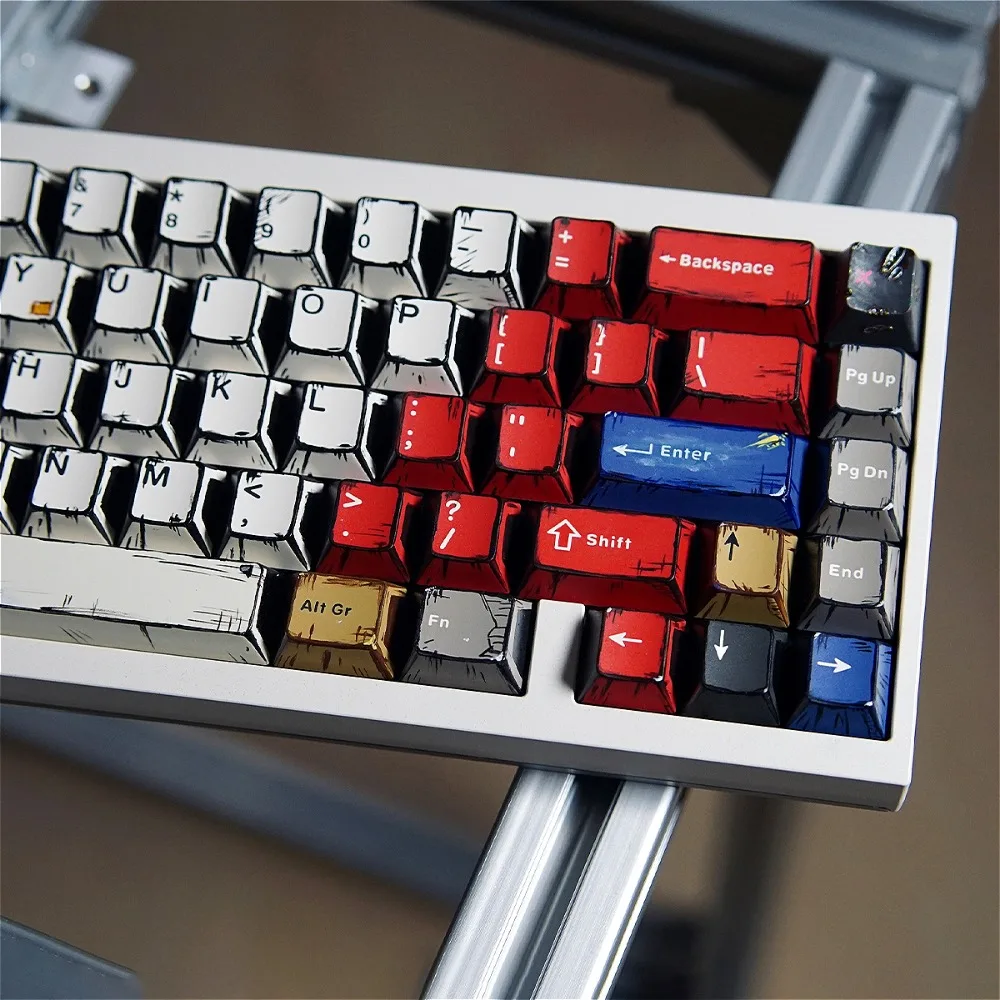 

128 Keys Cherry Height Heat-Sublimation Manga Style Mixed Light Red Keycaps for MX Switch Mechanical Keyboard Keycaps