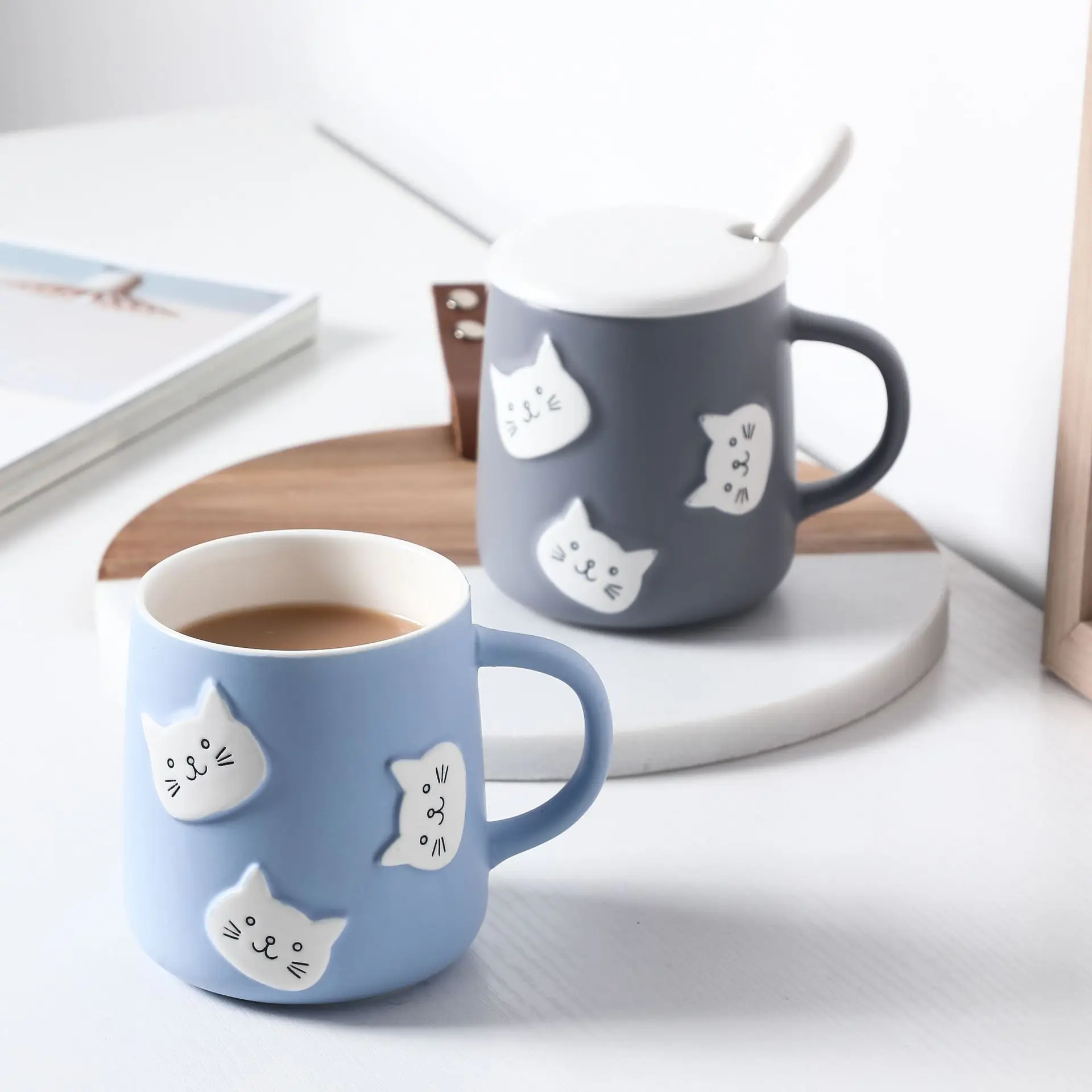 Creative Cartoon Relief Cat Ceramic Cup Mug Office Home Practical Gift Student Couple Mug with Lid Spoon