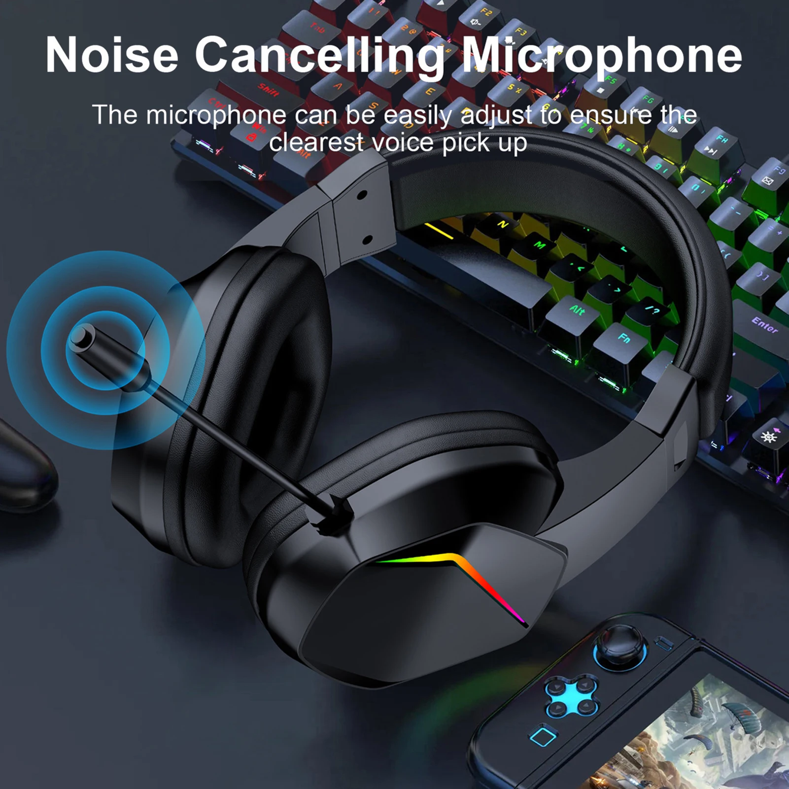 Wireless BT Gaming Headset with LED Light Low Latency Gaming Headphones 40mm Driver Over-Ear Gaming Earphones with Omnidirection