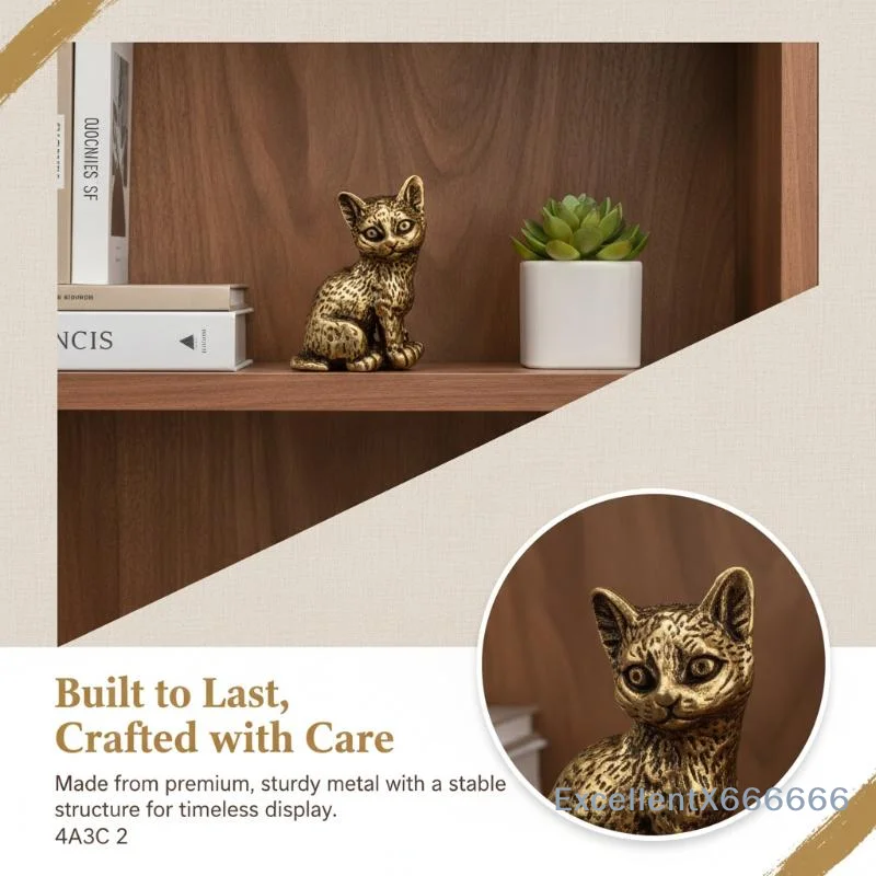 Retro Bronze Cat Statue Vintage Textured Rustic Finish Art Figurine for Living Room Tabletop Home Decor Housewarming Gift