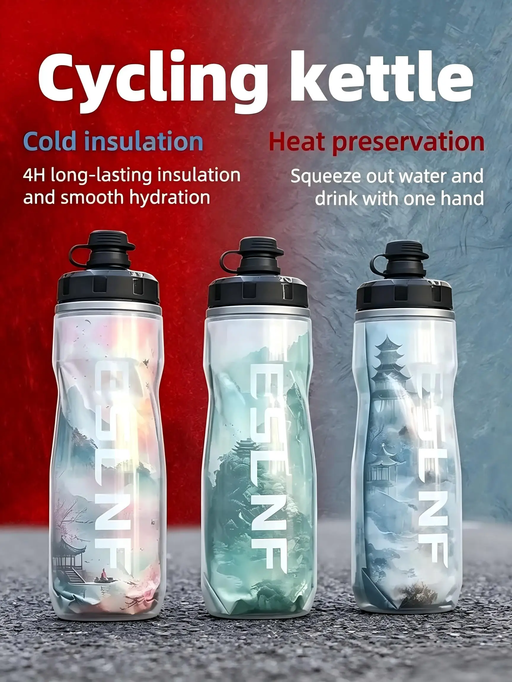610 ml tragbare Fahrrad-Wasserflasche, isolierte Sportflasche zum Ausdrücken, auslaufsicherer Trinkbecher für Radfahren, Laufen und Fitnessstudio